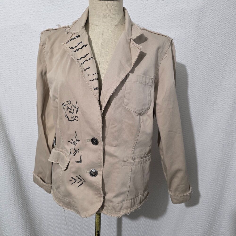Chico's  Beige JACKET  Threads  Pattern Cotton Blend Size 1
